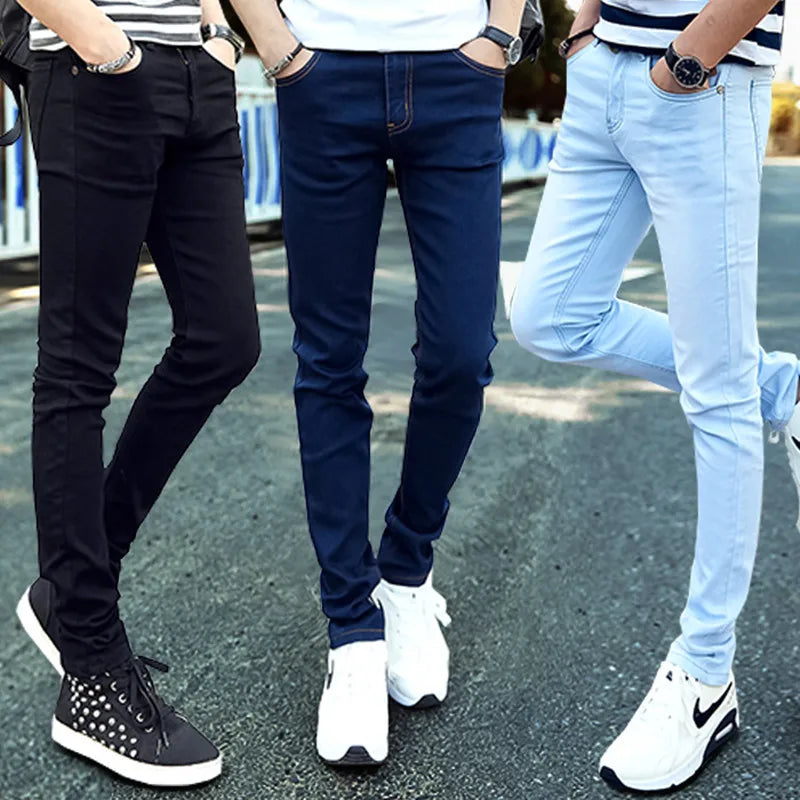 5 Colors 2024 New Korean Slim Fit Feet Stretch Jeans Men's Blue Pencil Pants Black Skinny Jeans Men's High Waist Jeans