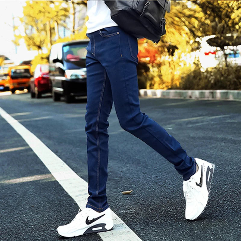 5 Colors 2024 New Korean Slim Fit Feet Stretch Jeans Men's Blue Pencil Pants Black Skinny Jeans Men's High Waist Jeans