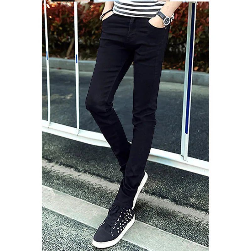 5 Colors 2024 New Korean Slim Fit Feet Stretch Jeans Men's Blue Pencil Pants Black Skinny Jeans Men's High Waist Jeans