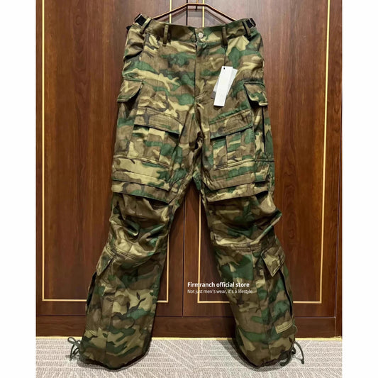 Firmranch New Korean Archive Wookvibe Multi-pocket Camouflage Baggy Cargo Pants Men Women Oversized Paratroopers Casual Trouser