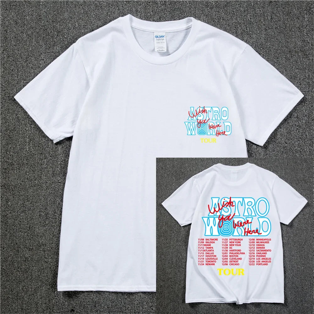 New Summer Hip Hop T Shirt Men Women Cactus Jack Harajuku T-Shirts WISH YOU WERE HERE Letter Print Tee Tops