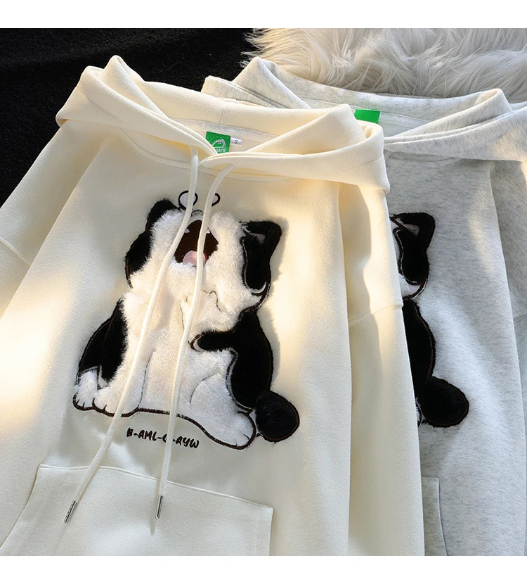 Kawaii Cute Cat Couples Sweatshirt Female 2023 Autumn and Winter Sweet Loose Long Sleeve Cotton Lining Hooded Coat for Women