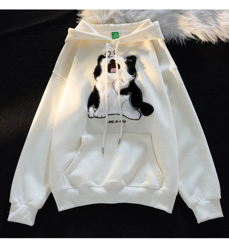 Kawaii Cute Cat Couples Sweatshirt Female 2023 Autumn and Winter Sweet Loose Long Sleeve Cotton Lining Hooded Coat for Women