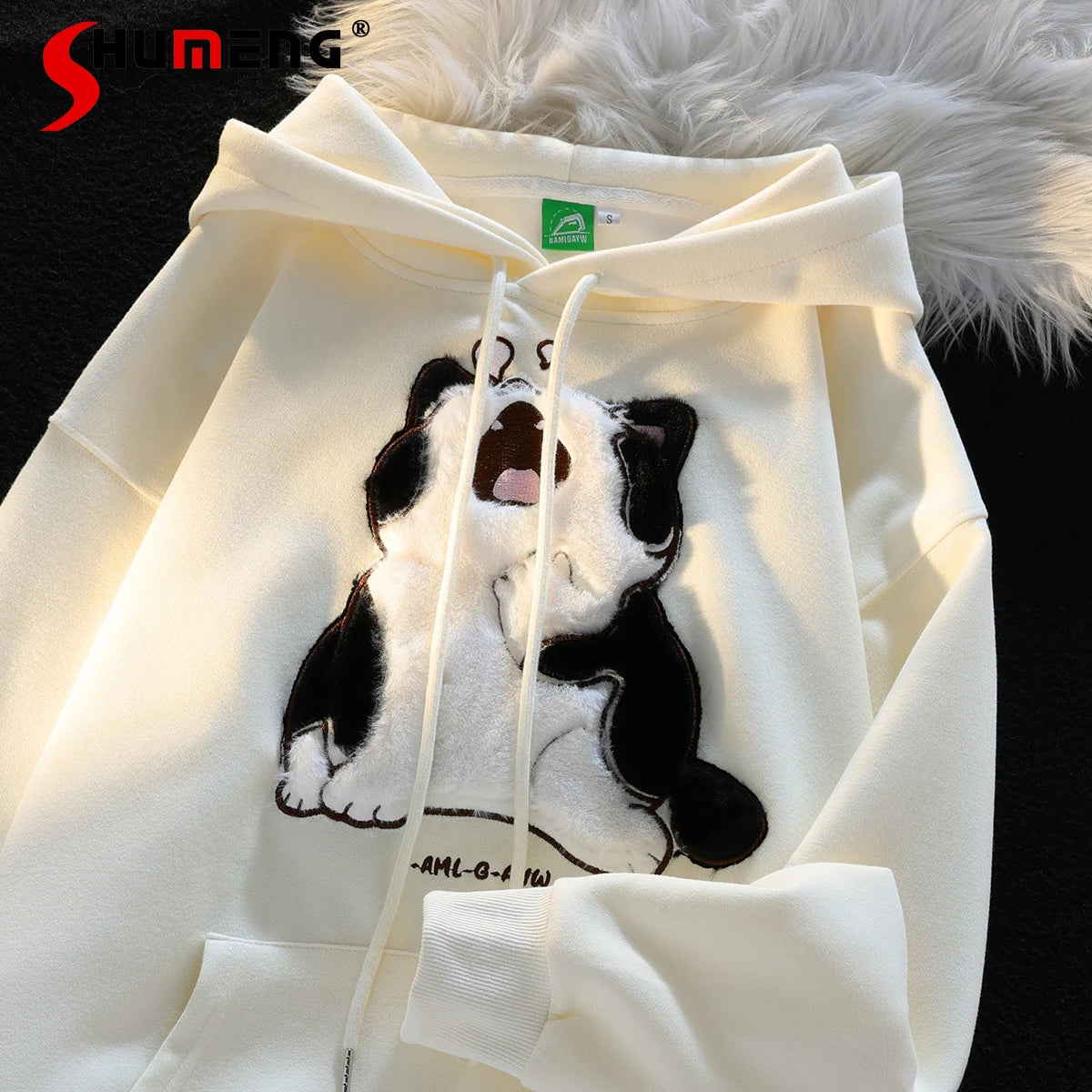 Kawaii Cute Cat Couples Sweatshirt Female 2023 Autumn and Winter Sweet Loose Long Sleeve Cotton Lining Hooded Coat for Women