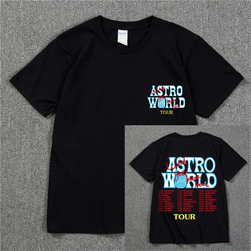 New Summer Hip Hop T Shirt Men Women Cactus Jack Harajuku T-Shirts WISH YOU WERE HERE Letter Print Tee Tops