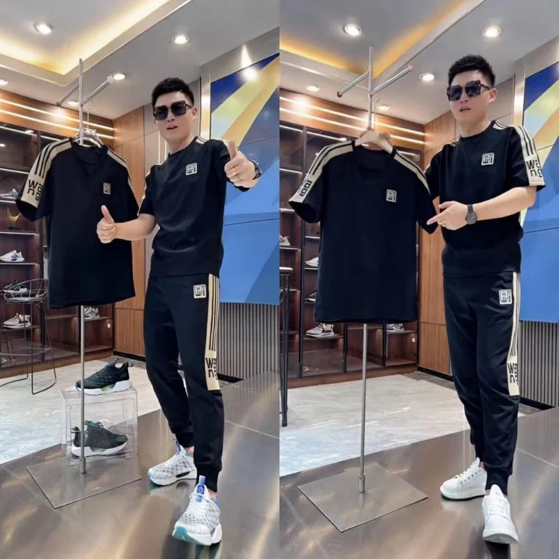 Pants Sets Cotton Tracksuit Short Quarter Sleeve High Quality Top Summer Men's Clothing Fashion Sports Suits Casual T Shirt Man