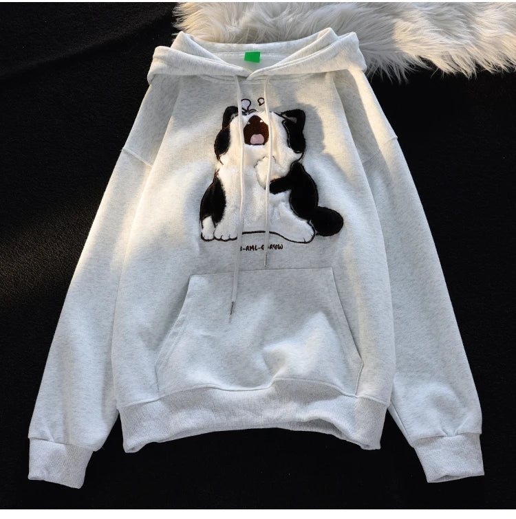 Kawaii Cute Cat Couples Sweatshirt Female 2023 Autumn and Winter Sweet Loose Long Sleeve Cotton Lining Hooded Coat for Women