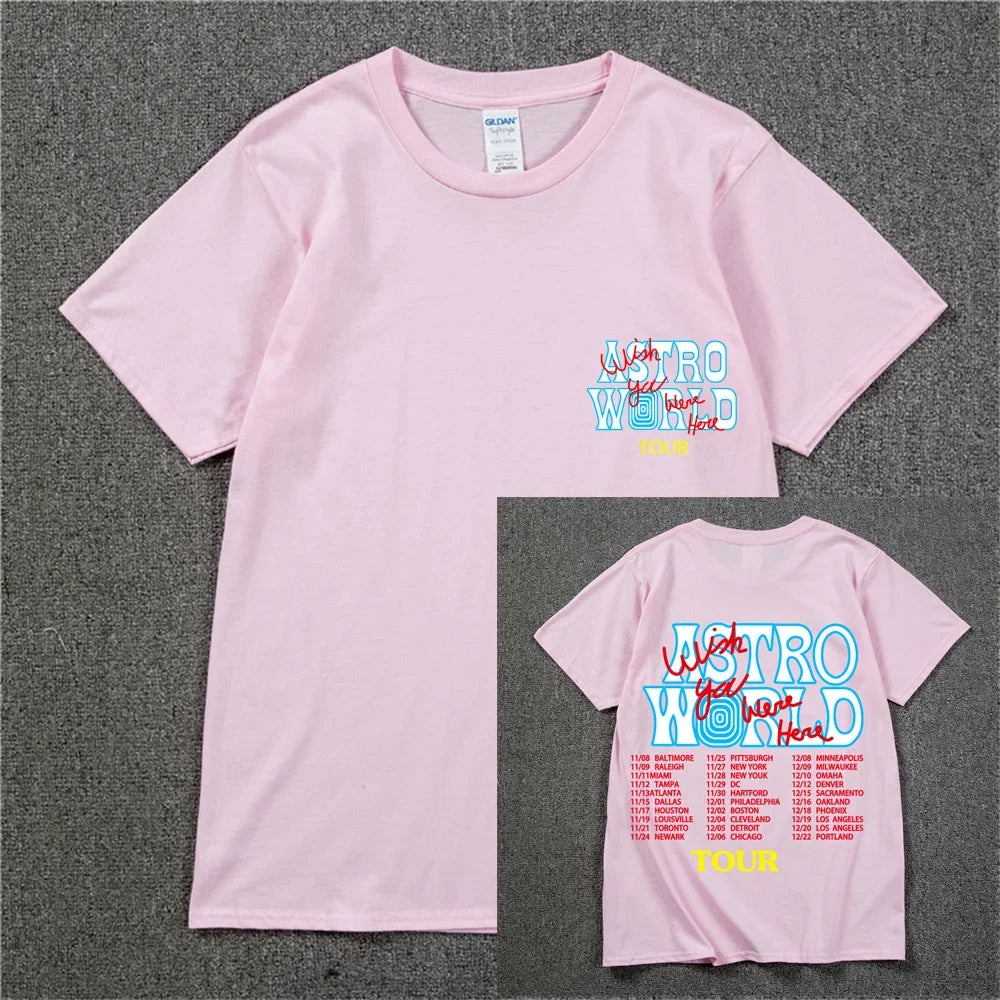 New Summer Hip Hop T Shirt Men Women Cactus Jack Harajuku T-Shirts WISH YOU WERE HERE Letter Print Tee Tops