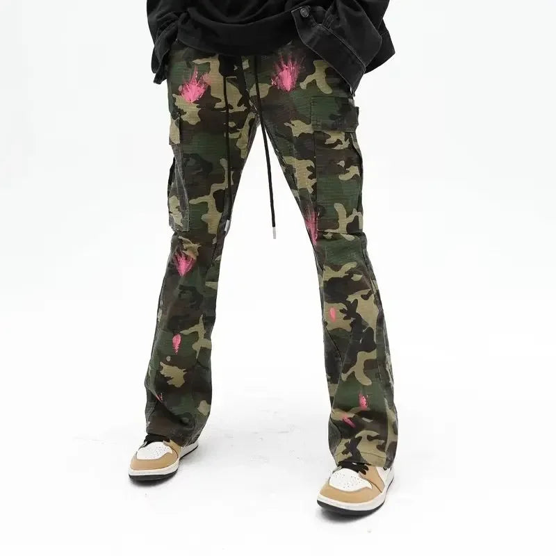 Streetwear Casual Camouflage Pants Nichetrendy Brand Hiphop New Style Micro Flared Pants For Men Loose Fit Other Material