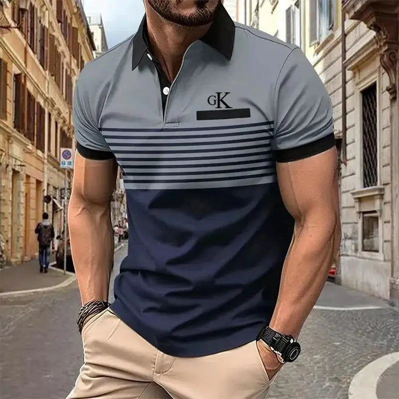 Men's Color Block Short Sleeve Golf Shirt with Chest Pocket - Perfect for Summer Casual Wear