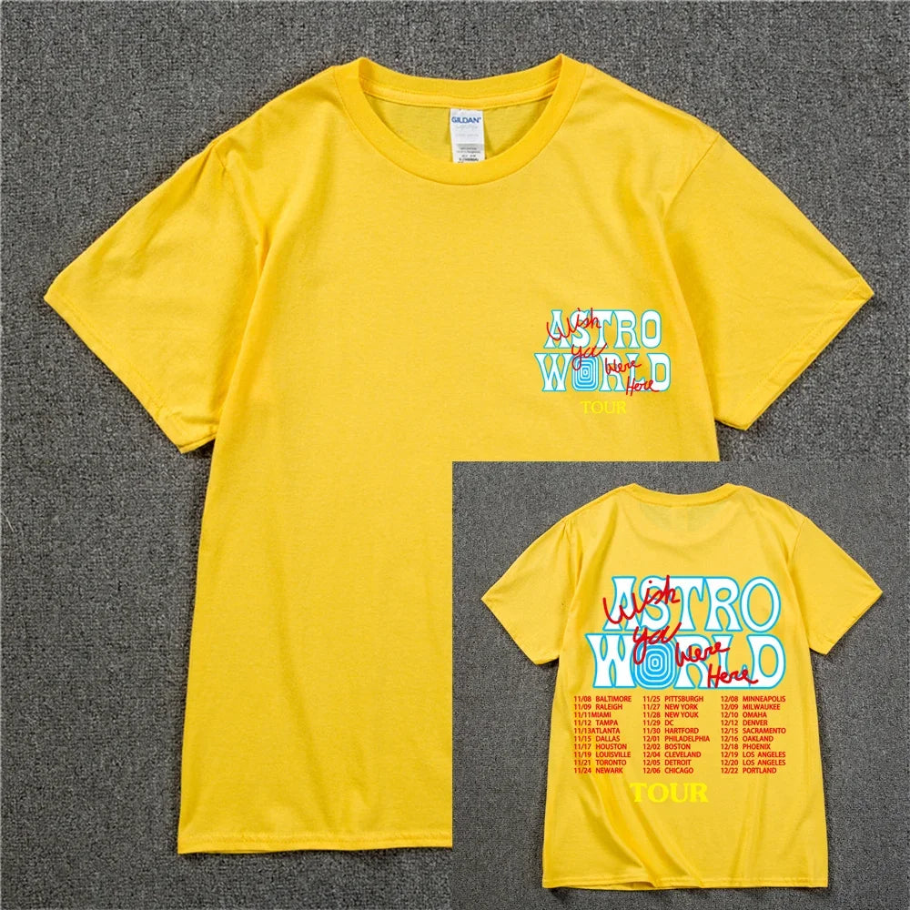 New Summer Hip Hop T Shirt Men Women Cactus Jack Harajuku T-Shirts WISH YOU WERE HERE Letter Print Tee Tops