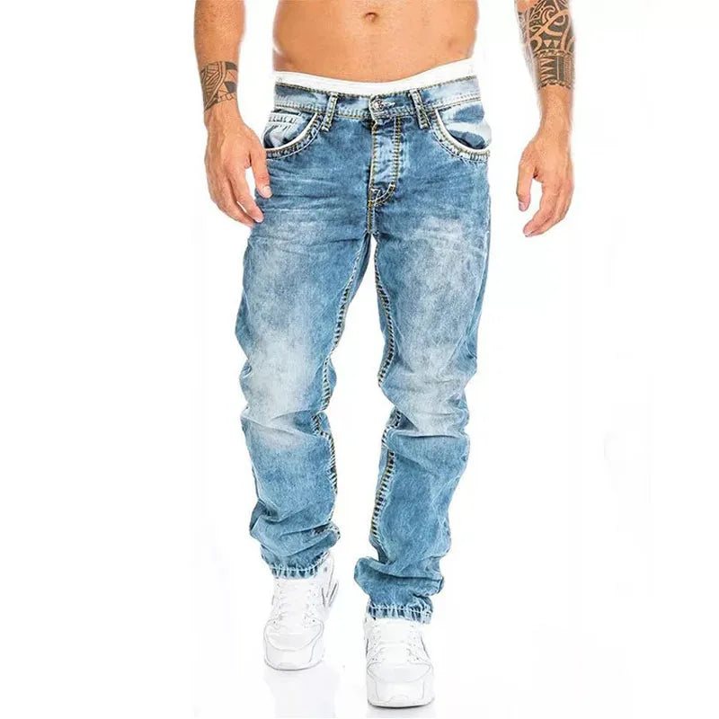 Mens Jeans Brands Straight Stretch Slim Jean Homme Pantalones Hombre Casual Pants Denim Trousers Baggy Jeans Black Blue