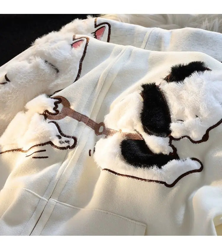 Kawaii Animal Plush Cat Embroidered Sweatshirt Zip Up Hooded Sweater For Men Women Cute Cardigan Hoodie Yk2 Harajuku Jacket Top