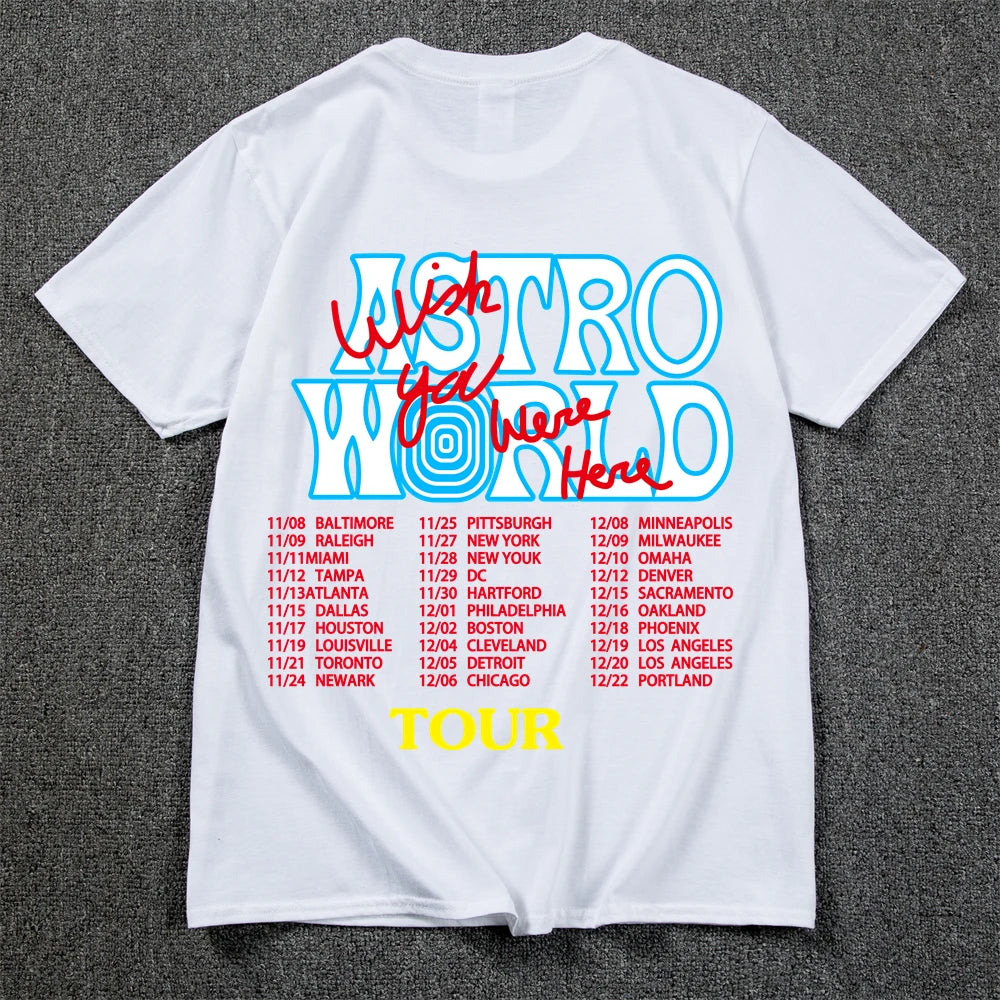 New Summer Hip Hop T Shirt Men Women Cactus Jack Harajuku T-Shirts WISH YOU WERE HERE Letter Print Tee Tops