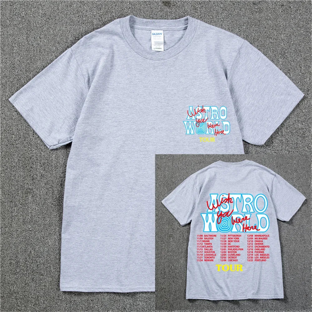 New Summer Hip Hop T Shirt Men Women Cactus Jack Harajuku T-Shirts WISH YOU WERE HERE Letter Print Tee Tops