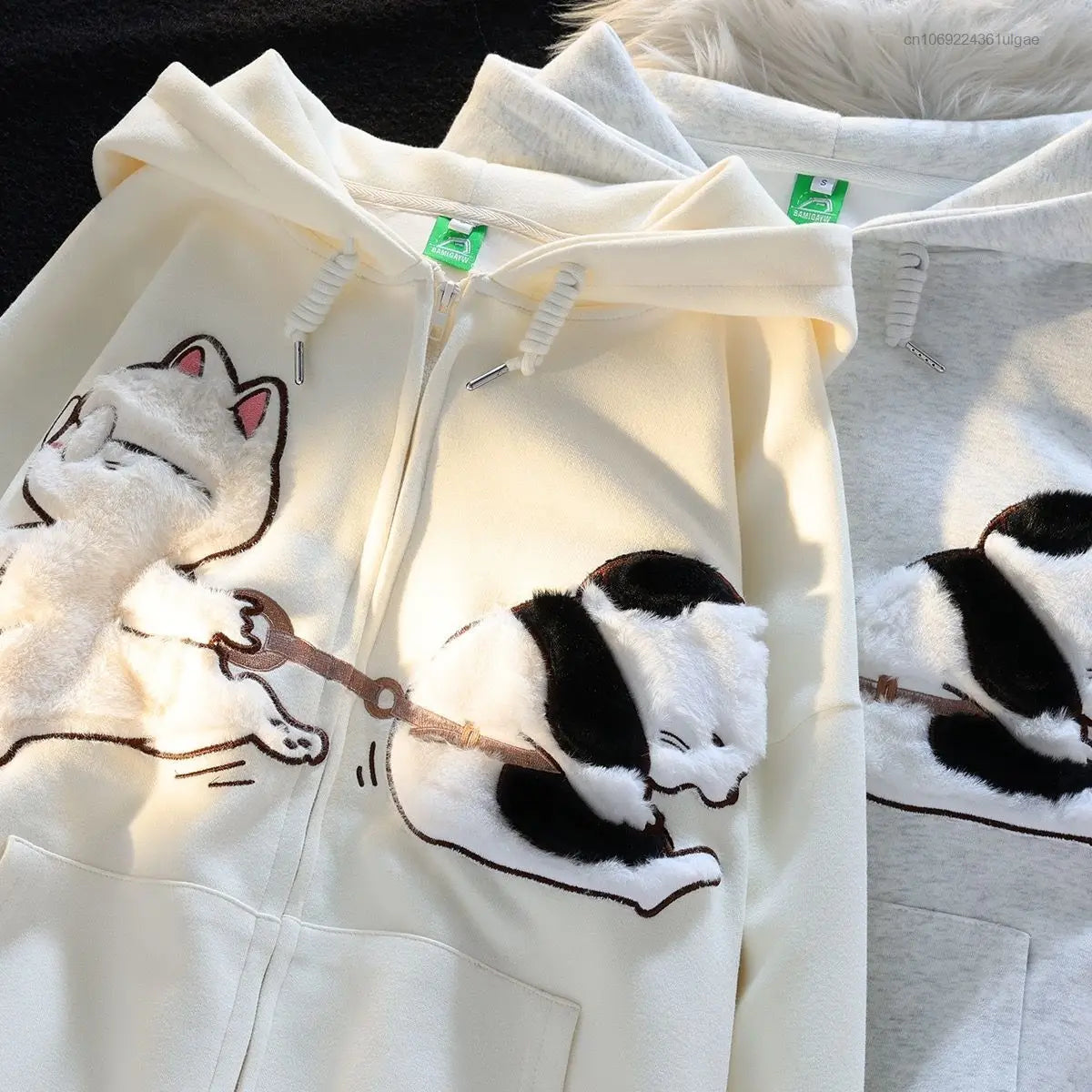 New Plush Embroidery Cartoon Cute Cat Hoodie Y2k Korean Fashion Tops Female Spring Autumn Zipper Jacket Women Cute Sweatshirts