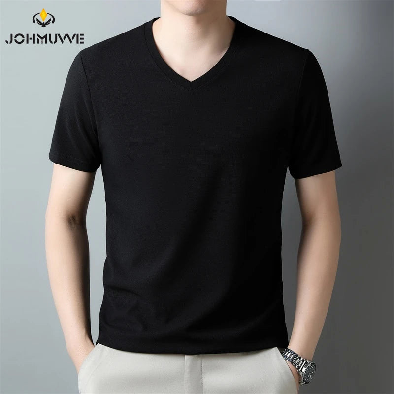 2024 Men's New Waffle V Neck Short Sleeved T-shirt Summer Comfortable Top