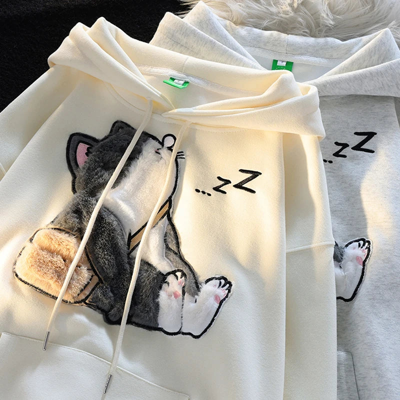 Cute Kawaii Cat Hoodies Women 2023 New Autumn Thin Women Pulovers Interesting Design Hooded Sweatshirt Woman Y2k Streetwear