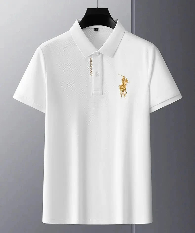 Men's half sleeved embroidered polo shirt, luxurious, fashionable and elegant embroidered T-shirt, 100% pure cotton casual shirt