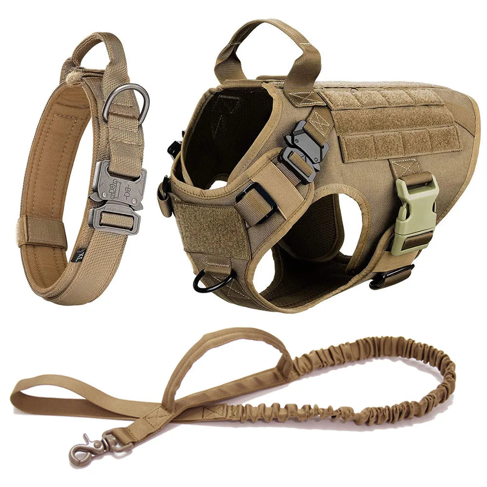 Tactical Dog Harness Leash Collar Set Large Pet German Shepherd Malinois Training Harnesses Walking Vest For Medium Large Dogs