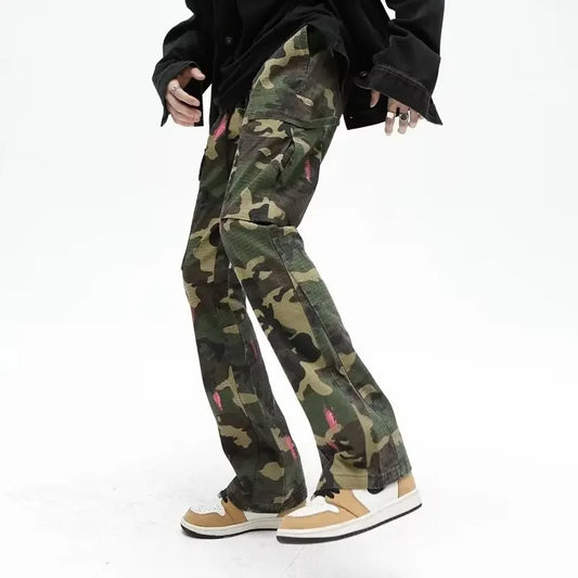 Streetwear Casual Camouflage Pants Nichetrendy Brand Hiphop New Style Micro Flared Pants For Men Loose Fit Other Material