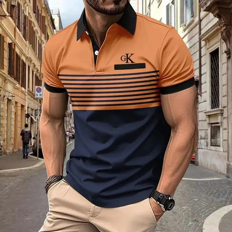 Men's Color Block Short Sleeve Golf Shirt with Chest Pocket - Perfect for Summer Casual Wear