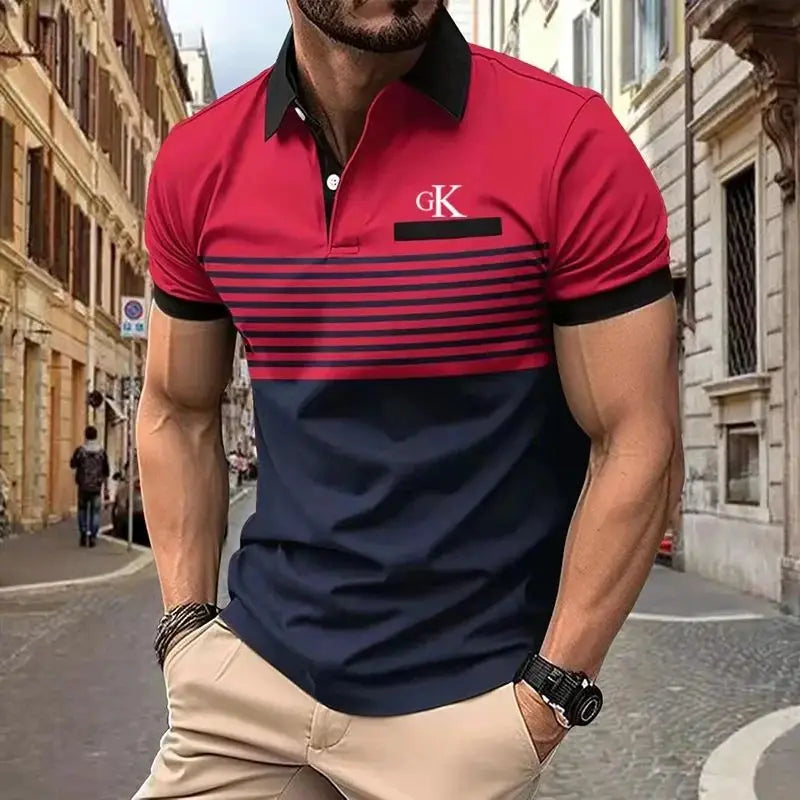 Men's Color Block Short Sleeve Golf Shirt with Chest Pocket - Perfect for Summer Casual Wear