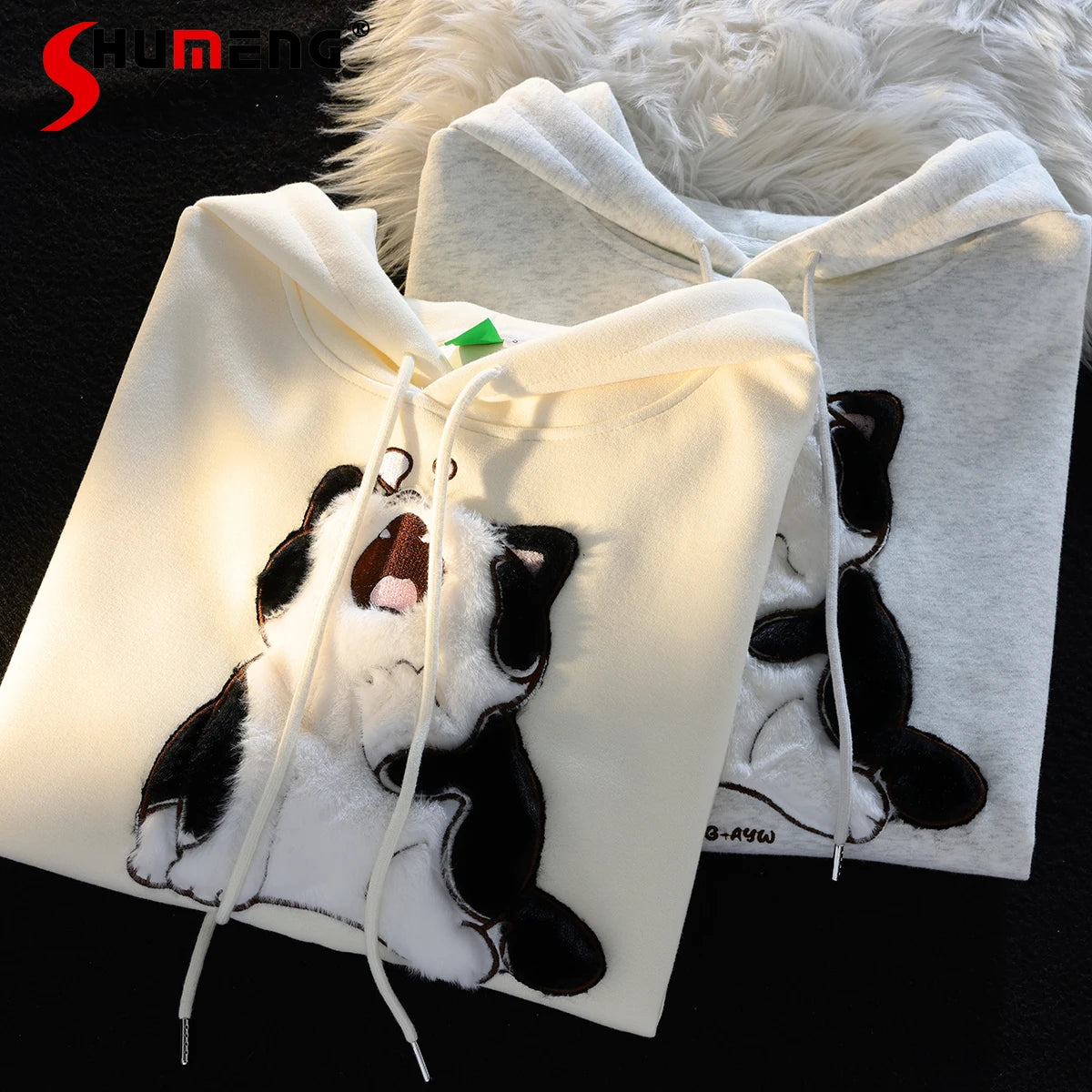 Kawaii Cute Cat Couples Sweatshirt Female 2023 Autumn and Winter Sweet Loose Long Sleeve Cotton Lining Hooded Coat for Women