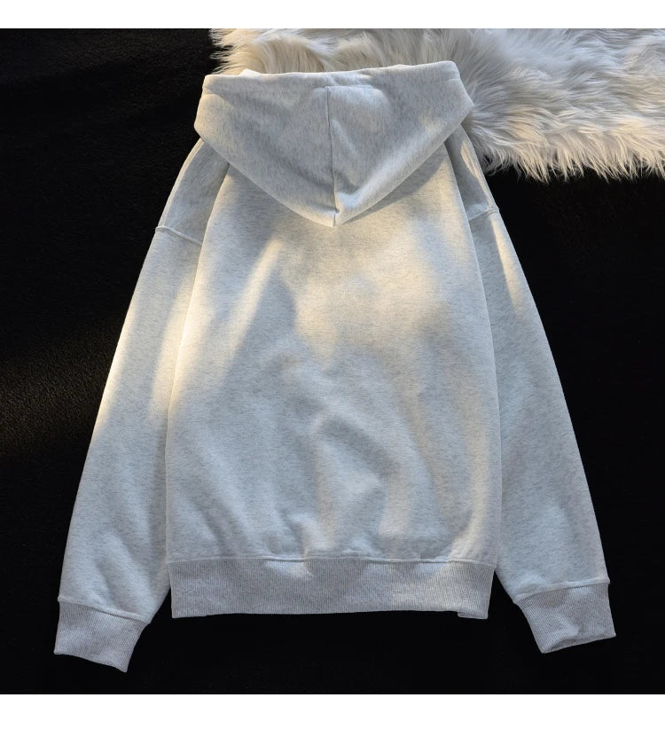 Kawaii Cute Cat Couples Sweatshirt Female 2023 Autumn and Winter Sweet Loose Long Sleeve Cotton Lining Hooded Coat for Women