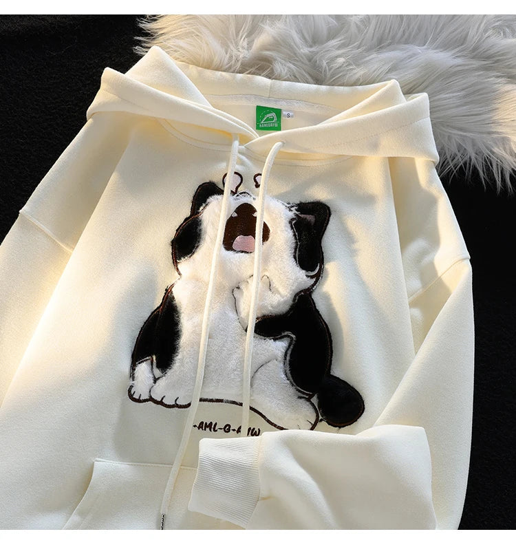 Kawaii Cute Cat Couples Sweatshirt Female 2023 Autumn and Winter Sweet Loose Long Sleeve Cotton Lining Hooded Coat for Women