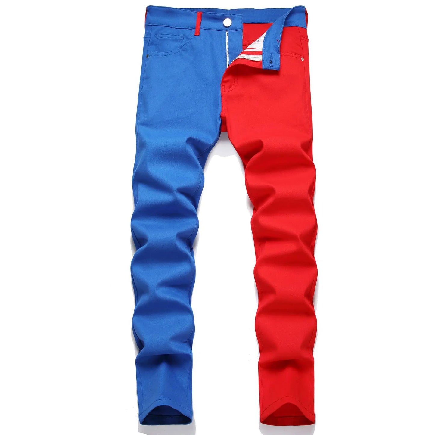 Two Colors Spliced Into Jeans Men's Fashion Casual Trousers and Shorts Red Green Yellow Denim Pants 28-38